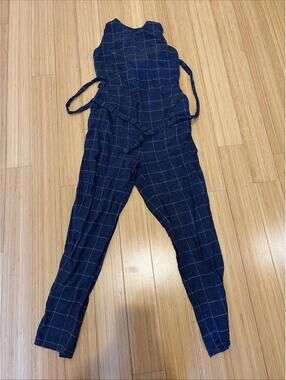 MARINE LAYER Windowpane Blue Jumpsuit Women's Medium Stretch